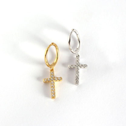 Cubic Zirconia Cross Hoop  Earring