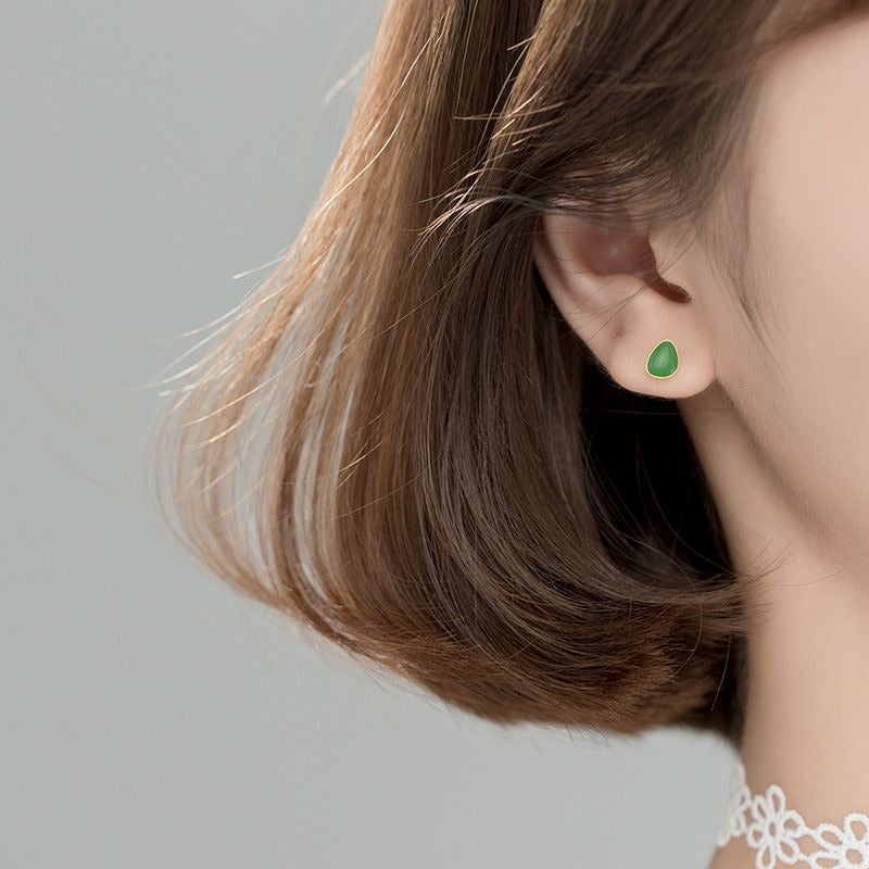 Mini Green Waterdrop Stud Earrings