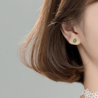 Mini Green Waterdrop Stud Earrings