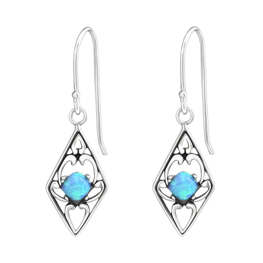 Azure diamond-shaped opal earring - House of Eve