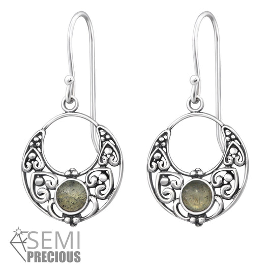 Genuine rhodonite bali semi precious earring - House of Eve