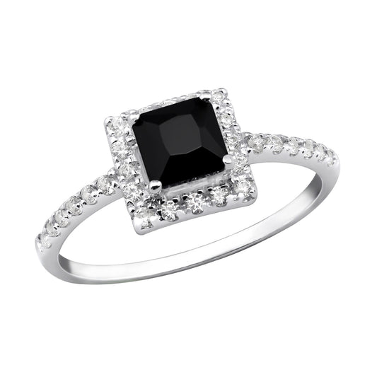 Black Square Crystal Jewelled Ring