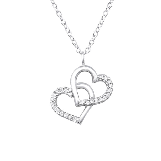 Double heart jewelled necklace - House of Eve