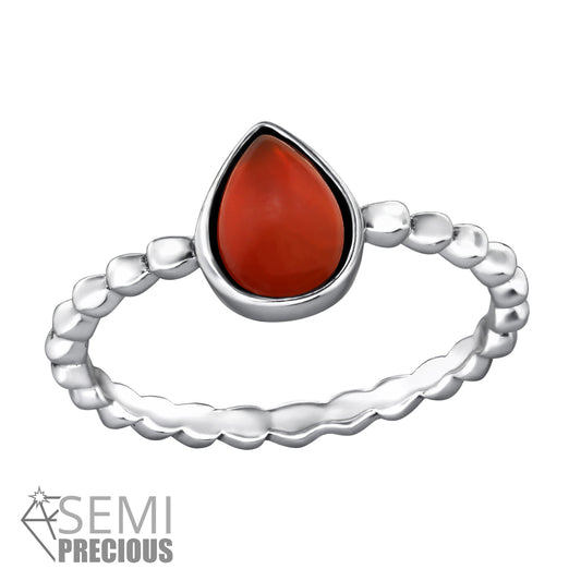 Red Teardrop Semi Precious Jewelled Ring