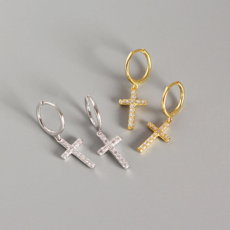 Cubic Zirconia Cross Hoop  Earring