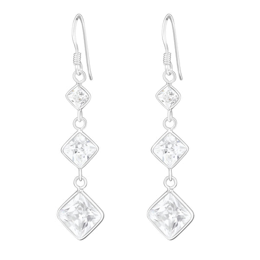 Crystal drop triple square cubic zirconia earring - House of Eve