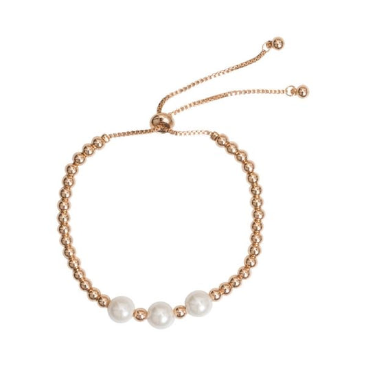 Gold and Cream Faux Pearls Drawstring Adjustable Bracelet