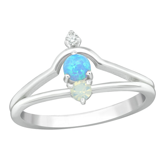 Azure Opal Geometric Cubic Zirconia Jewelled Ring