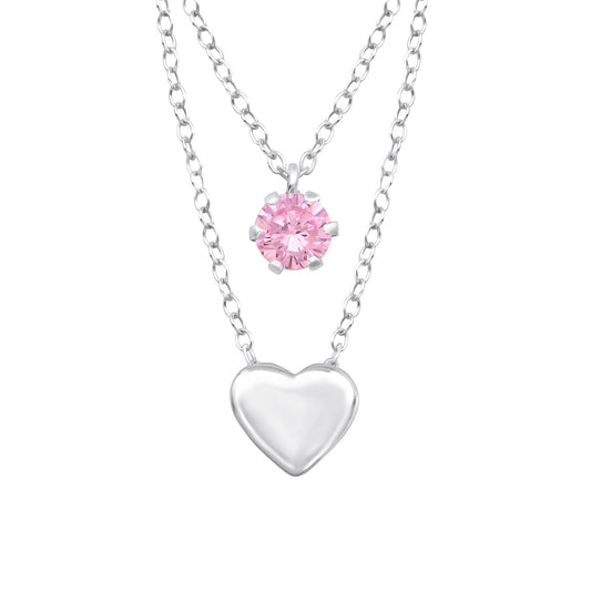 Cubic zirconia pink heart layered jewelled necklace - House of Eve