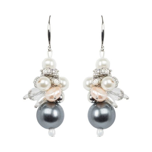 Silver and Mixed Faux Pearls Hook Earrings