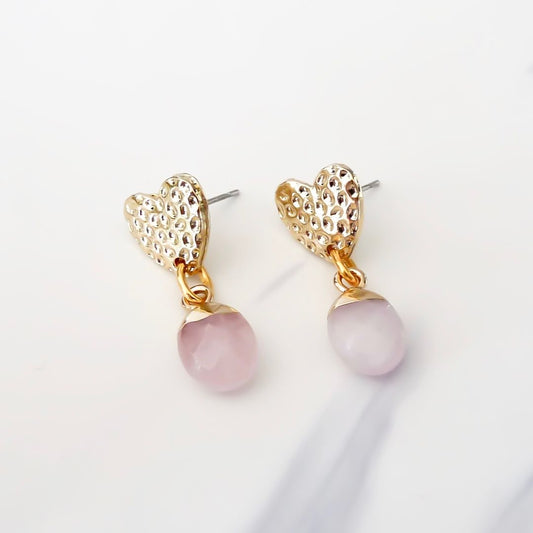 Rose Quartz Heart Studs